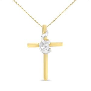 Haus of Brilliance Espira 10K Two-Tone Diamond-Accented Cross 18"  Necklace